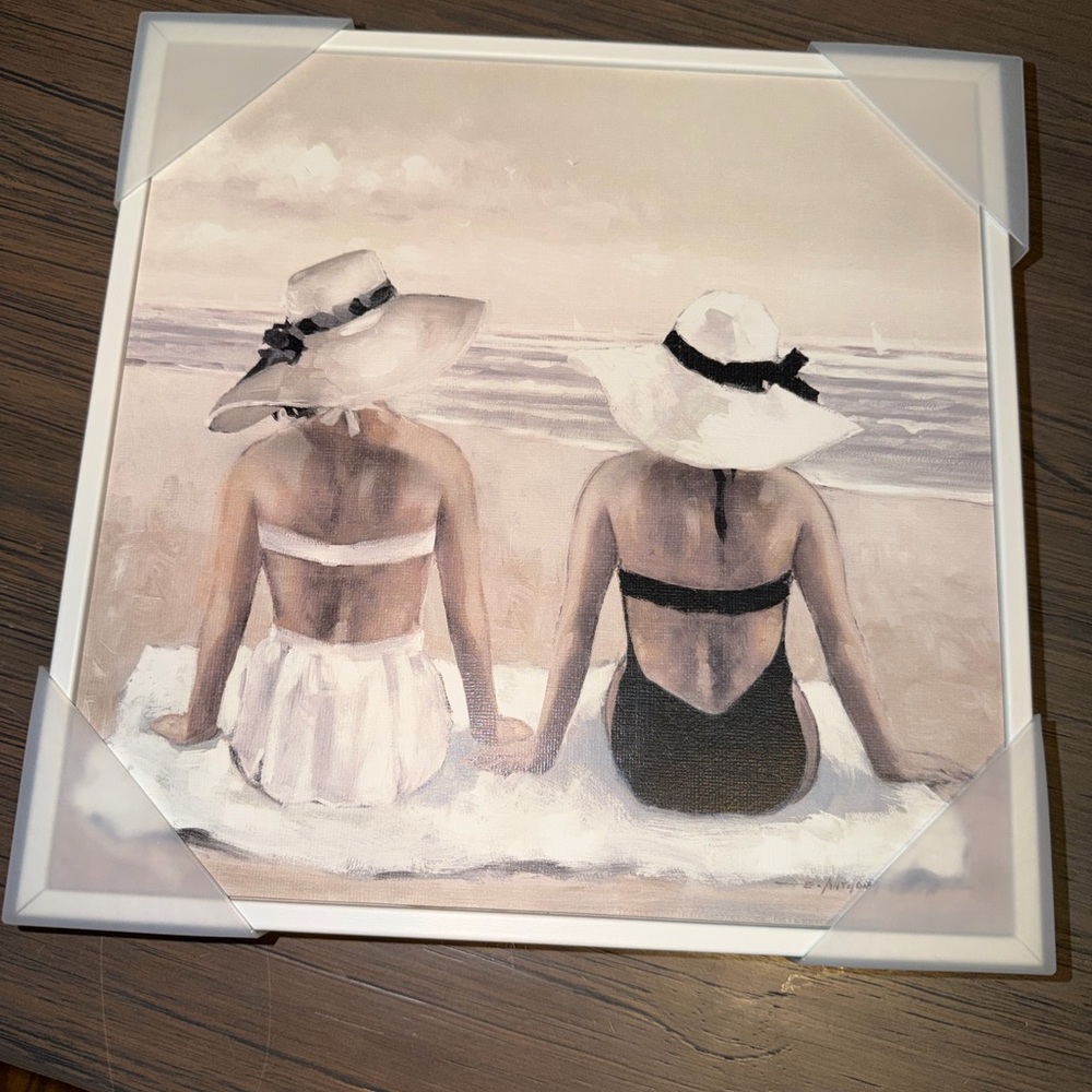 Beach Friends White Framed Art, 12x12